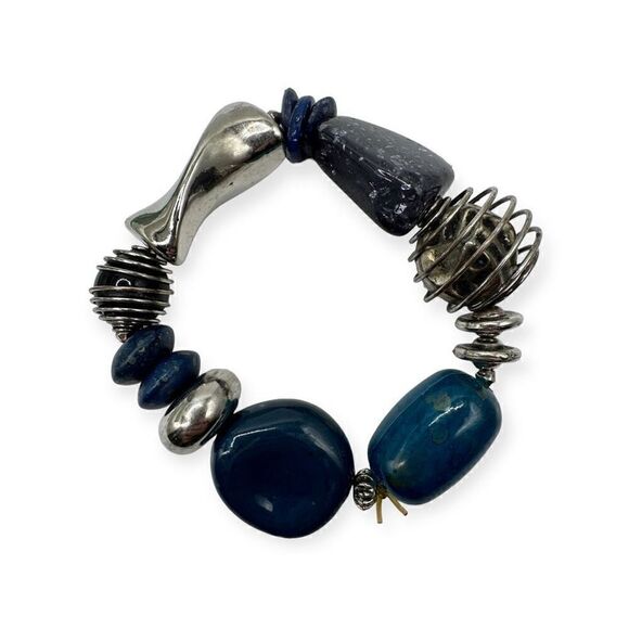 Stretchy beaded bracelet blue-silver colored costume - Picture 1 of 7